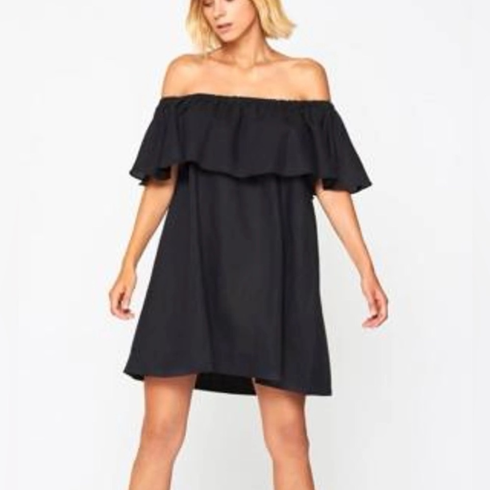 Zara Off The Shoulder Ruffled Black Mini Dress